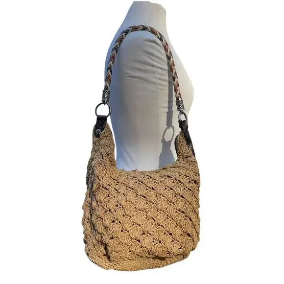 Brighton Straw Crochet Shoulder Bag – Boho Woven Hobo Tote - Picture 12 of 15